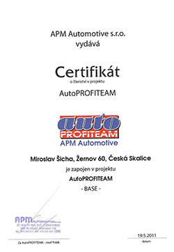 Certifikát AUTOPROFITEAM